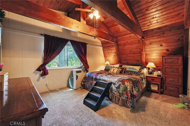 463 Delle Dr, Crestline, CA 92325 - carpeted bedroom with wooden ceiling and wooden walls