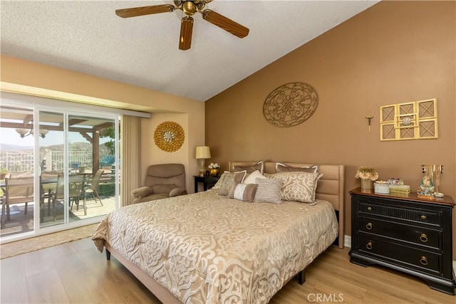 28219 Langside Ave, Canyon Country, CA 91351 - bedroom with access to exterior, wood finished floors, high vaulted ceiling, and ceiling fan