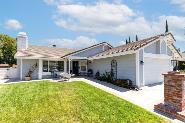 28219 Langside Ave, Canyon Country, CA 91351 - single story home with a tiled roof, an attached garage, a chimney, and driveway