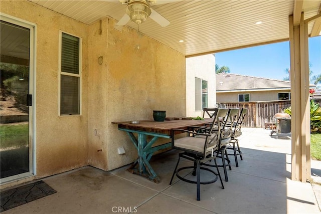 16074 Coyote Springs Ct, Moreno Valley, CA 92551 - view of patio / terrace with a ceiling fan and outdoor dining area