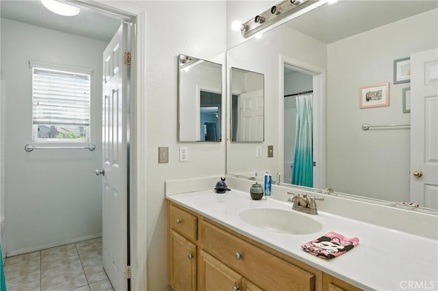 16074 Coyote Springs Ct, Moreno Valley, CA 92551 - bathroom with vanity, tile patterned floors, and a shower with curtain