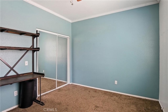 16074 Coyote Springs Ct, Moreno Valley, CA 92551 - unfurnished bedroom featuring carpet, ornamental molding, and a closet