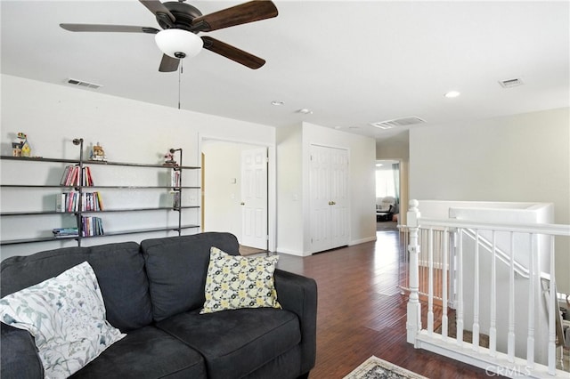 16074 Coyote Springs Ct, Moreno Valley, CA 92551 - living room featuring wood finished floors, recessed lighting, and ceiling fan