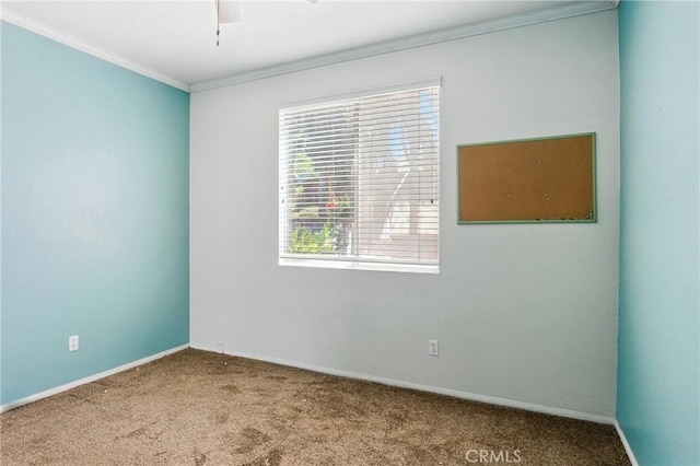 16074 Coyote Springs Ct, Moreno Valley, CA 92551 - empty room featuring carpet flooring, crown molding, and a ceiling fan