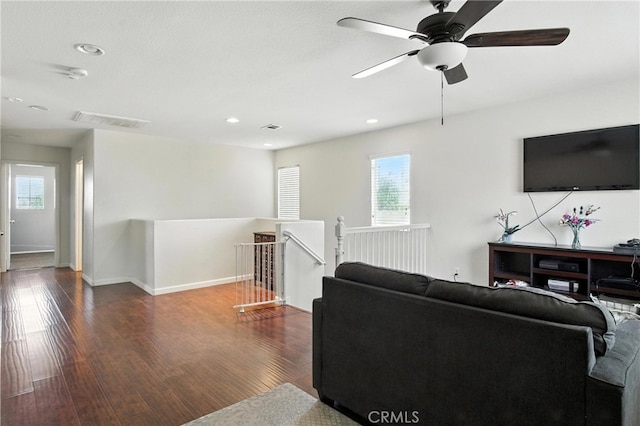 16074 Coyote Springs Ct, Moreno Valley, CA 92551 - living area with plenty of natural light, wood finished floors, ceiling fan, and recessed lighting