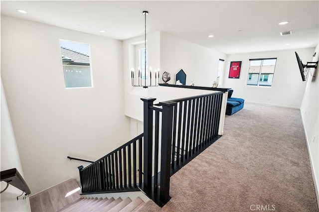 28508 Daybreak Way, Saugus, CA 91350 - stairway featuring carpet, recessed lighting, and a chandelier