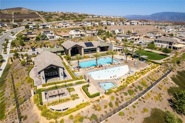 28508 Daybreak Way, Saugus, CA 91350 - aerial perspective of suburban area with a pool and a mountain backdrop