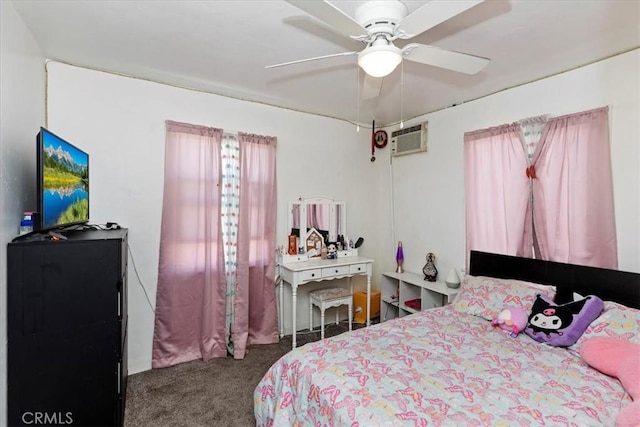 24976 7th St, San Bernardino, CA 92410 - carpeted bedroom featuring a wall mounted AC and ceiling fan