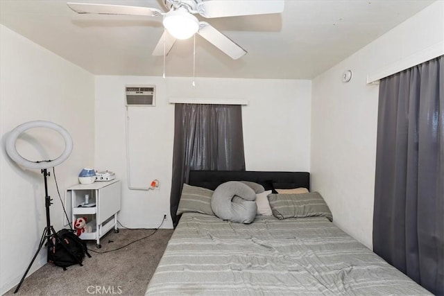 24976 7th St, San Bernardino, CA 92410 - bedroom with carpet floors, a ceiling fan, and an AC wall unit