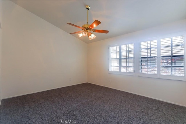 227 Gable Ln, La Habra, CA 90631 - unfurnished room with lofted ceiling, dark carpet, and a ceiling fan