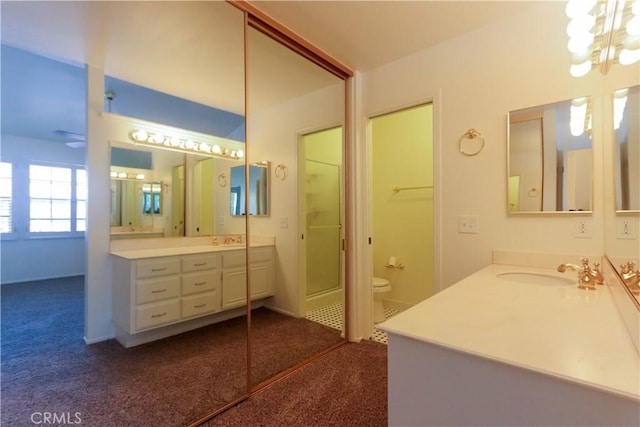 227 Gable Ln, La Habra, CA 90631 - full bath featuring vanity, a chandelier, and an enclosed shower