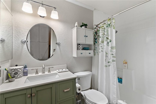 2566 Cottonwood Trl, Chino Hills, CA 91709 - bathroom with vanity, a textured wall, and shower / tub combo with curtain