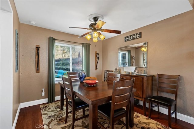 2566 Cottonwood Trl, Chino Hills, CA 91709 - dining area featuring a ceiling fan, wood finished floors, and a textured wall