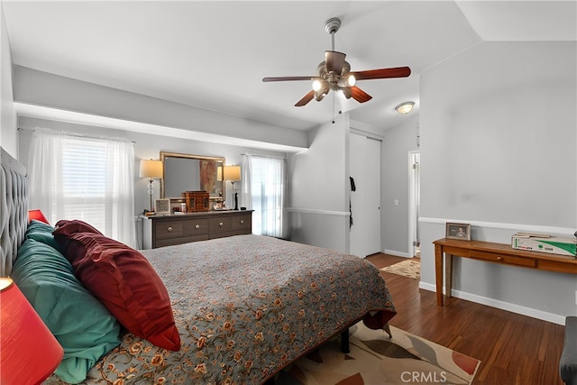 2566 Cottonwood Trl, Chino Hills, CA 91709 - bedroom with lofted ceiling, wood finished floors, and a ceiling fan