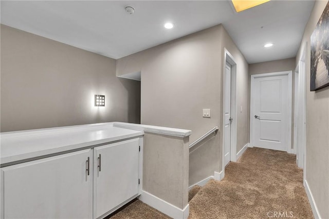 3609 S Parton St, Santa Ana, CA 92707 - corridor with carpet floors, an upstairs landing, and recessed lighting