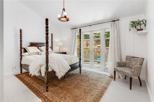 16 Roadrunner Rd, Rolling Hills, CA 90274 - bedroom with access to outside, lofted ceiling, and a chandelier