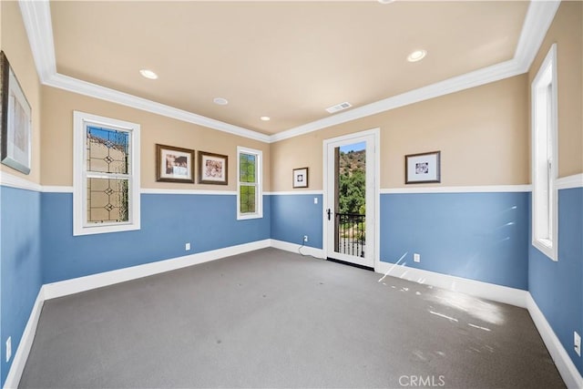 19668 Three Oaks Ln, Walnut, CA 91789 - carpeted spare room featuring crown molding and recessed lighting