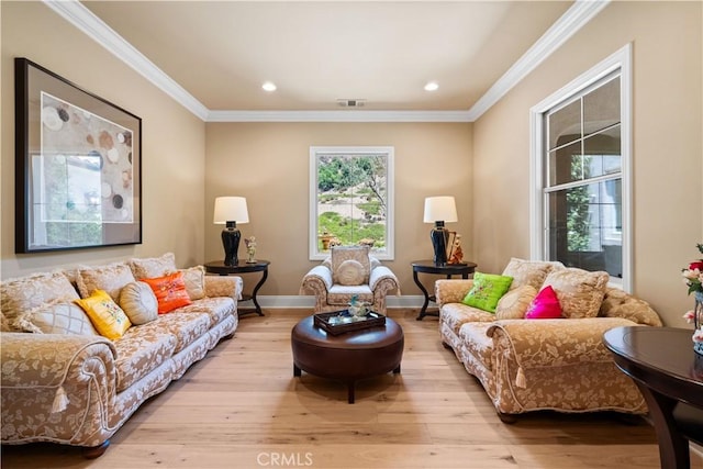 19668 Three Oaks Ln, Walnut, CA 91789 - living area featuring ornamental molding, wood finished floors, and recessed lighting