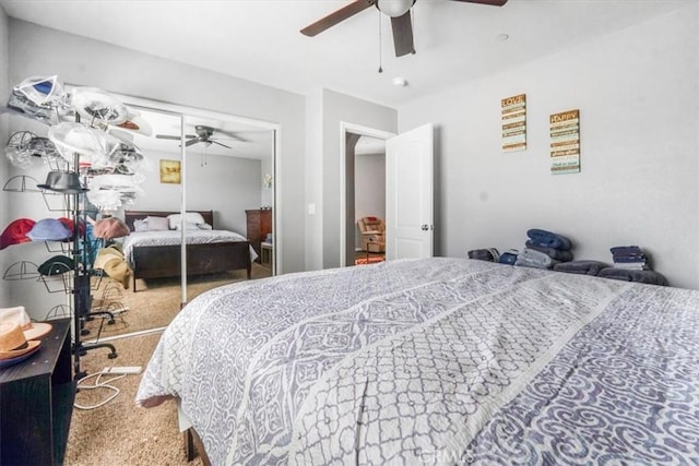 17993 Mondamon Rd, Apple Valley, CA 92307 - carpeted bedroom with ceiling fan and a closet