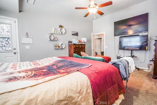 17993 Mondamon Rd, Apple Valley, CA 92307 - carpeted bedroom with a ceiling fan