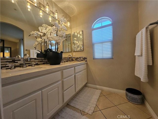 11 Emory Unit 85, Irvine, CA 92602 - bathroom with tasteful backsplash, double vanity, and tile patterned flooring