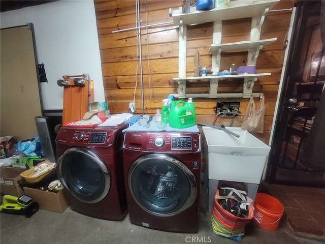 8502 Borson St, Downey, CA 90242 - washroom featuring washing machine and dryer and wood walls