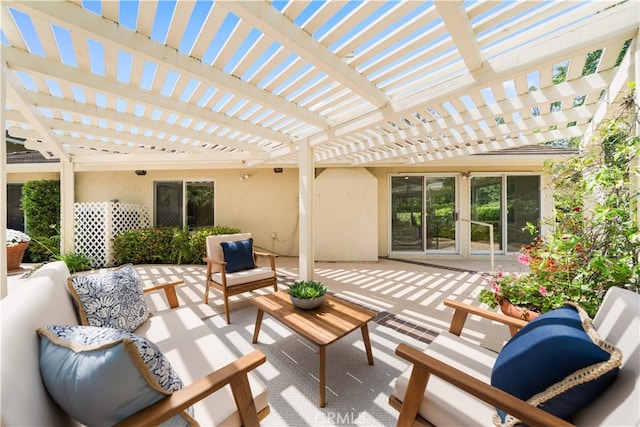 12 Creekside, Irvine, CA 92603 - view of patio with an outdoor hangout area and a pergola