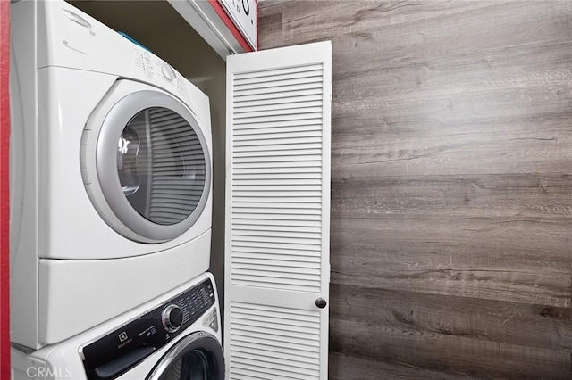 375 Central Ave Unit 196, Riverside, CA 92507 - washroom with stacked washing machine and dryer