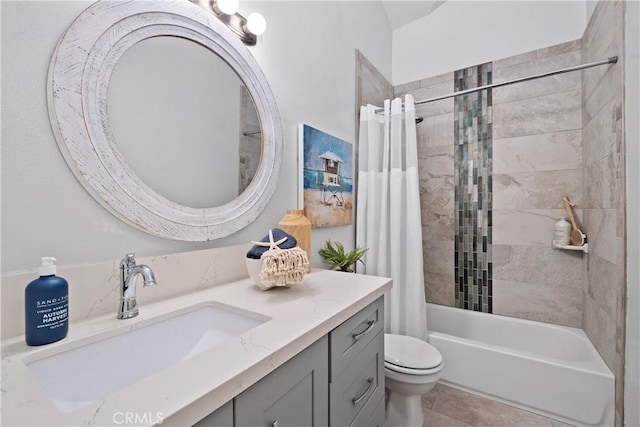409 Utica Ave Unit C23, Huntington Beach, CA 92648 - bathroom with vanity, shower / tub combo with curtain, and tile patterned floors