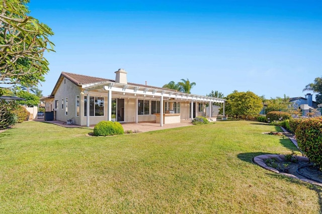 837 Calle Lagasca, Chula Vista, CA 91910 - back of house featuring a pergola, a chimney, stucco siding, a patio area, and a yard