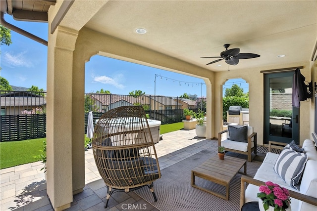 12 Rastro St, Rancho Mission Viejo, CA 92694 - view of patio / terrace featuring an outdoor living space, ceiling fan, and an outdoor kitchen