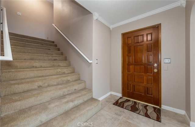 36151 Sharon Way, Yucaipa, CA 92399 - tiled entrance foyer featuring crown molding and stairs