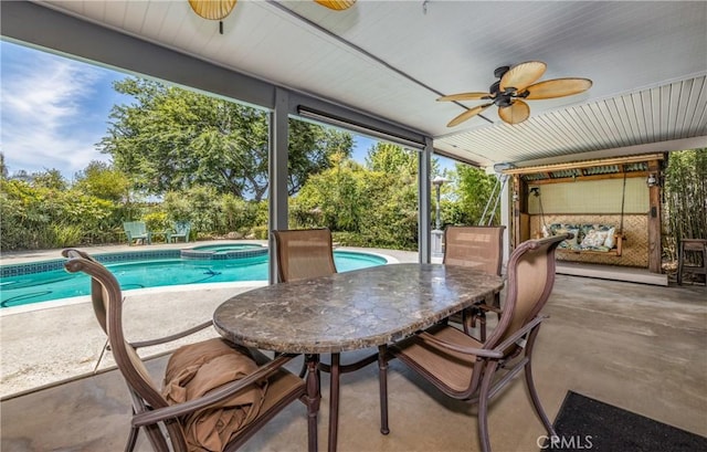 36151 Sharon Way, Yucaipa, CA 92399 - sunroom featuring a ceiling fan and a hot tub
