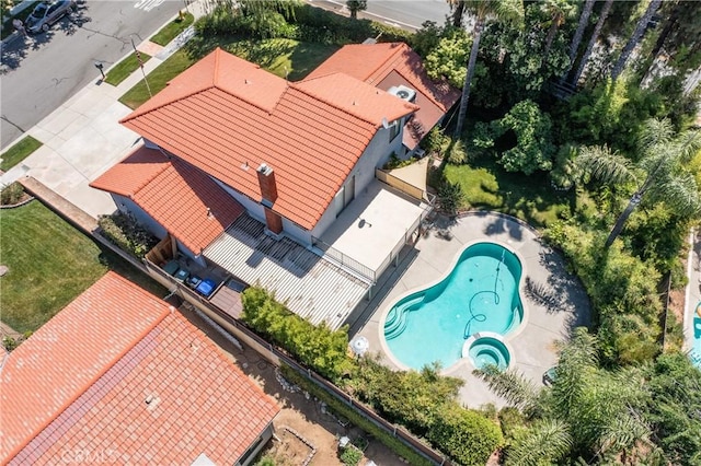 36151 Sharon Way, Yucaipa, CA 92399 - aerial view of property and surrounding area featuring a pool area
