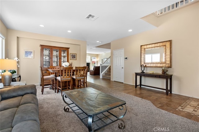 29063 Boulder Crest Way, Menifee, CA 92584 - living room featuring stairway and recessed lighting