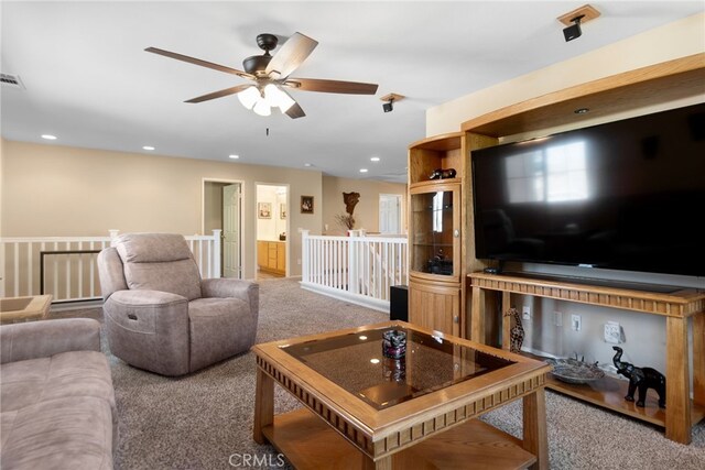 29063 Boulder Crest Way, Menifee, CA 92584 - carpeted living area with a ceiling fan and recessed lighting