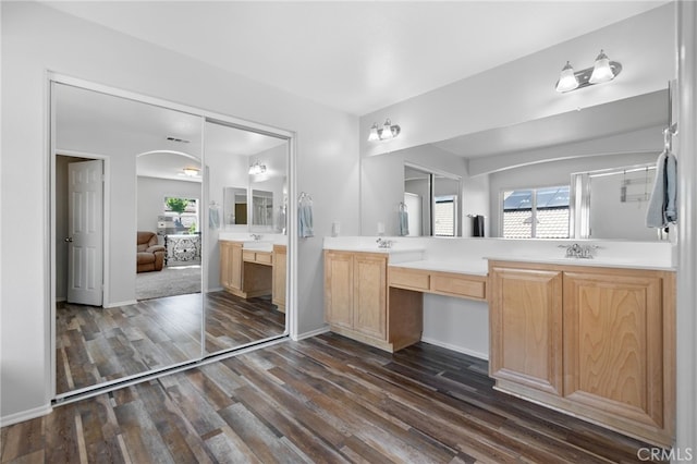 29063 Boulder Crest Way, Menifee, CA 92584 - bathroom with double vanity, wood finished floors, and healthy amount of natural light