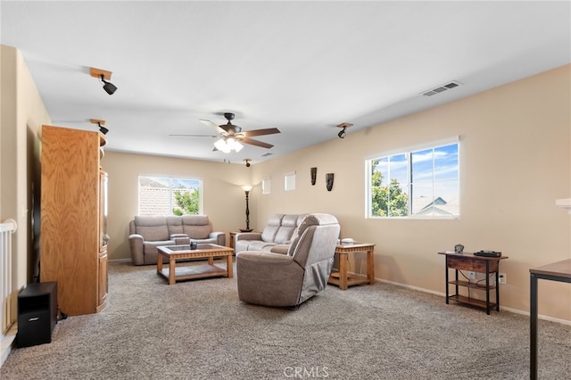 29063 Boulder Crest Way, Menifee, CA 92584 - carpeted living area with ceiling fan and baseboards