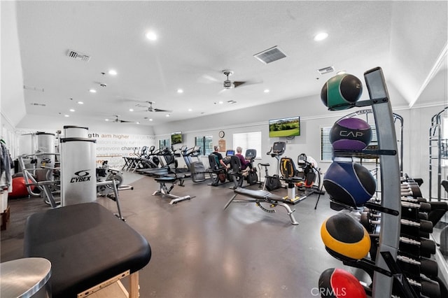 23974 Via Astuto, Murrieta, CA 92562 - workout area featuring ceiling fan and recessed lighting