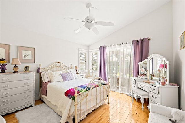 23974 Via Astuto, Murrieta, CA 92562 - bedroom featuring light wood-type flooring, vaulted ceiling, and ceiling fan