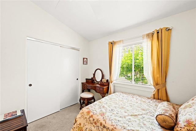 23974 Via Astuto, Murrieta, CA 92562 - bedroom featuring carpet, vaulted ceiling, and a closet