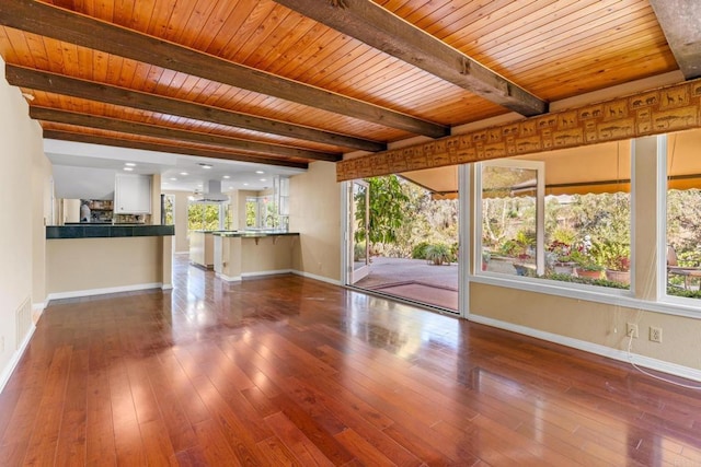 4750 Jeffer Ln, La Mesa, CA 91941 - unfurnished living room with hardwood / wood-style floors and a wooden ceiling with exposed beams