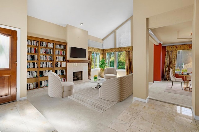 4750 Jeffer Ln, La Mesa, CA 91941 - carpeted living area with a tile fireplace and baseboards