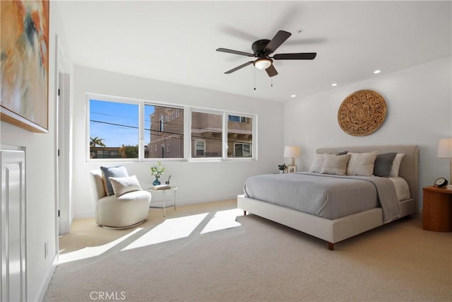 16743 Bayview Dr Unit A, Sunset Beach, CA 90742 - bedroom with carpet flooring, recessed lighting, and a ceiling fan
