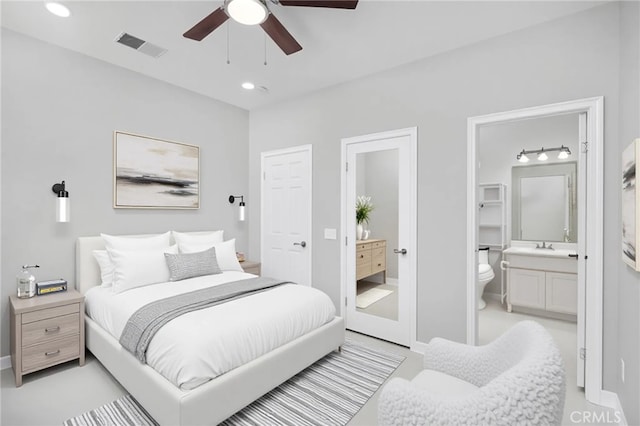 23825 Lancer Ct, Wildomar, CA 92595 - bedroom with ensuite bathroom, recessed lighting, and a ceiling fan