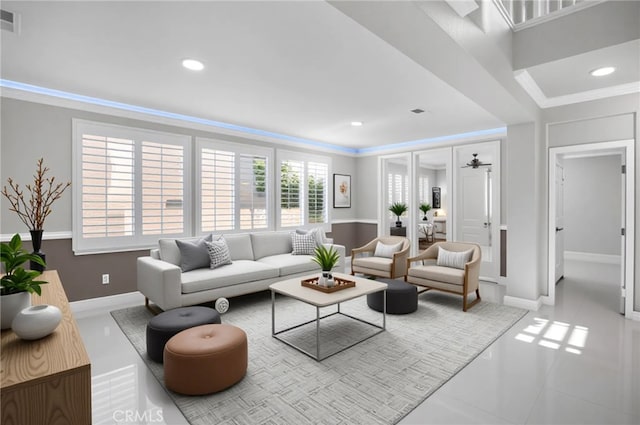 23825 Lancer Ct, Wildomar, CA 92595 - living room featuring ornamental molding and recessed lighting
