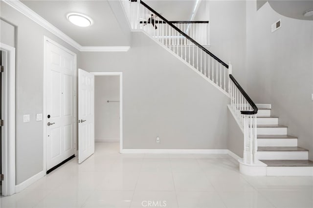 23825 Lancer Ct, Wildomar, CA 92595 - staircase featuring ornamental molding and tile patterned flooring