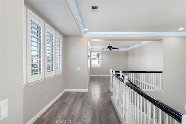 23825 Lancer Ct, Wildomar, CA 92595 - corridor featuring crown molding, wood finished floors, and recessed lighting