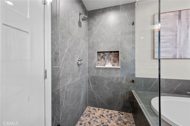 2777 Shadow Canyon Cir, Norco, CA 92860 - bathroom with a tile shower and tiled tub