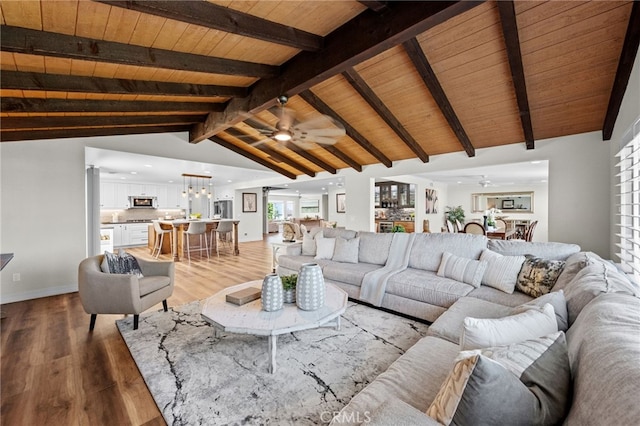 2777 Shadow Canyon Cir, Norco, CA 92860 - living area with ceiling fan, light wood-style floors, wood ceiling, a chandelier, and recessed lighting